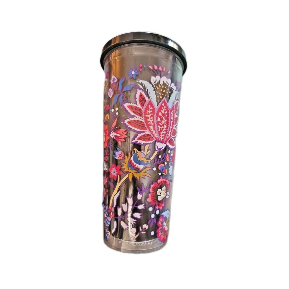 Vera Bradley Lotus Flower Swirl Tumbler Insulated Drink Cup 16oz *Straw Missing